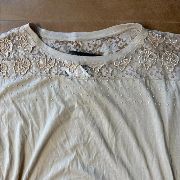 Grace Elements NWT Lace Beaded Top Tan Women’s Size Large - Picture 2 of 6